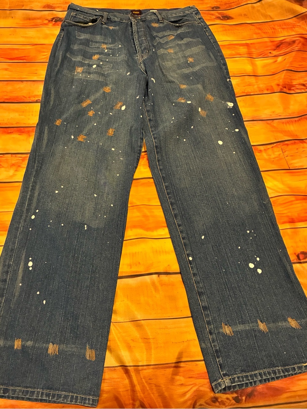 Vintage Von Dutch Paint Splatter Denim Jeans Size 40 Y2K Blue Distressed